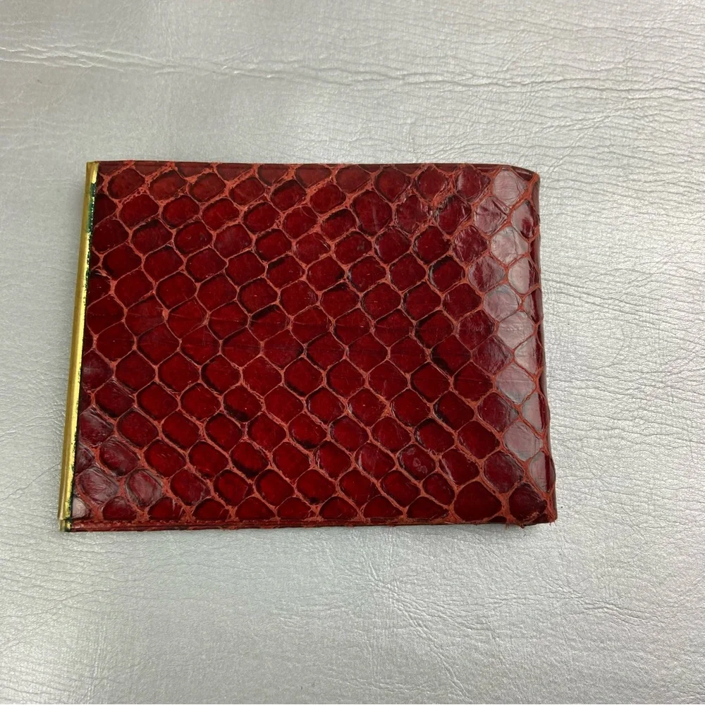 Vintage King Slimfold red reptile skin leather fold over wallet